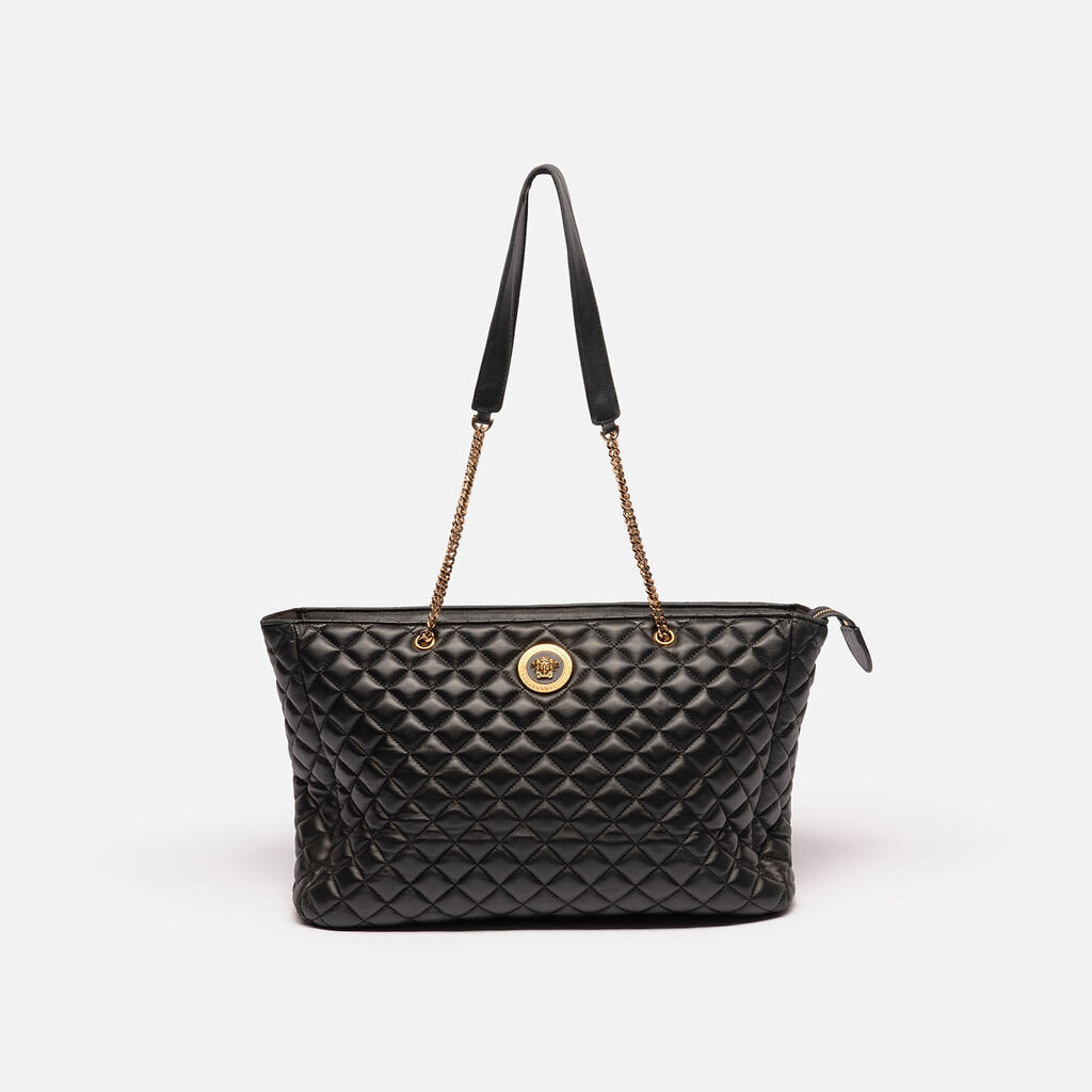 Versace Black Medusa Quilted Icon Chain Tote
