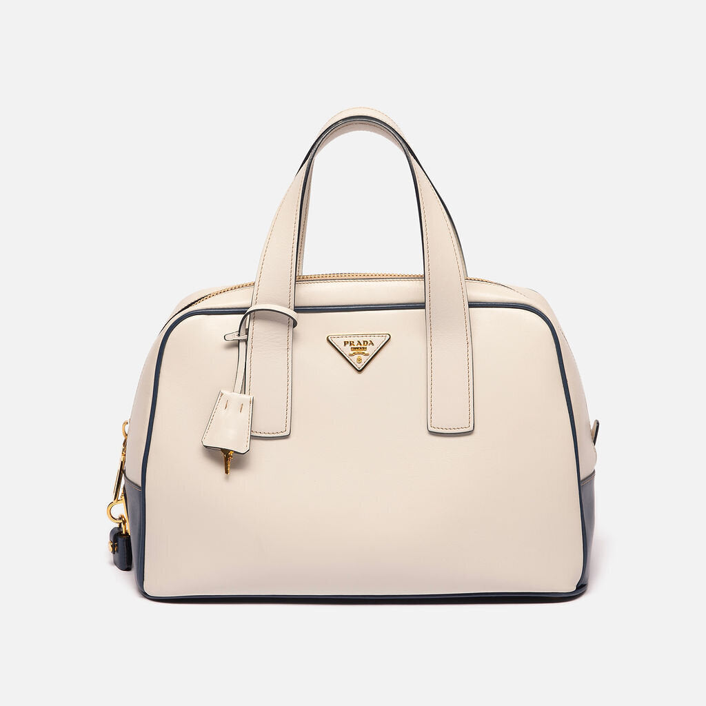 Prada White Leather Talco Top Handle Bag