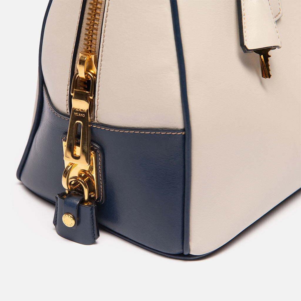 Prada White Leather Talco Top Handle Bag