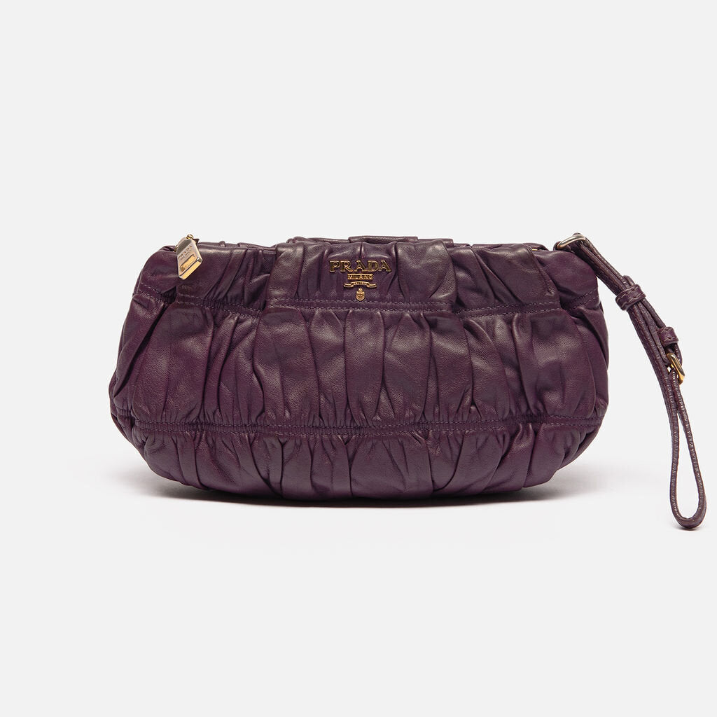 Prada Purple Pleated Leather Clutch Pouch