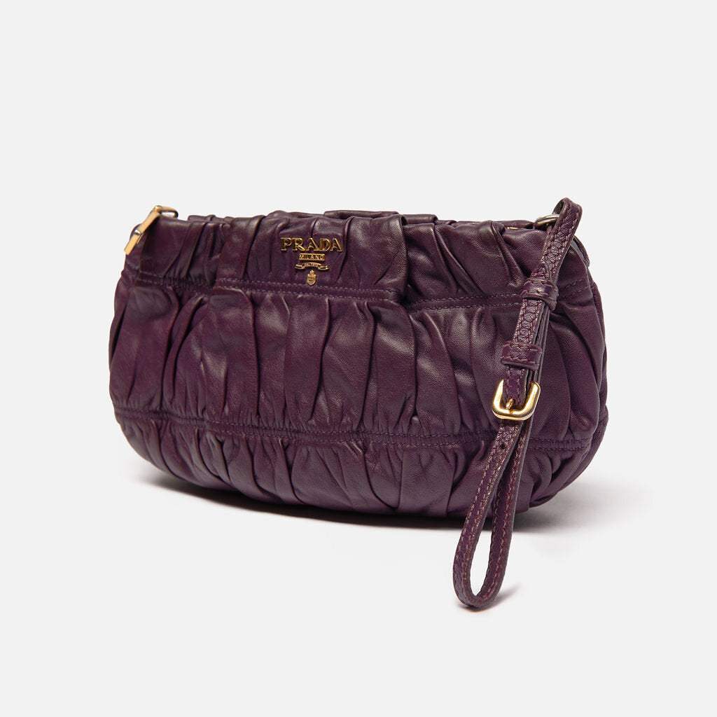Prada Purple Pleated Leather Clutch Pouch