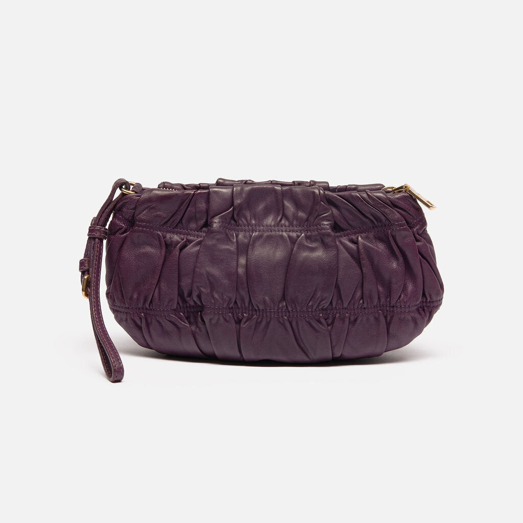 Prada Purple Pleated Leather Clutch Pouch
