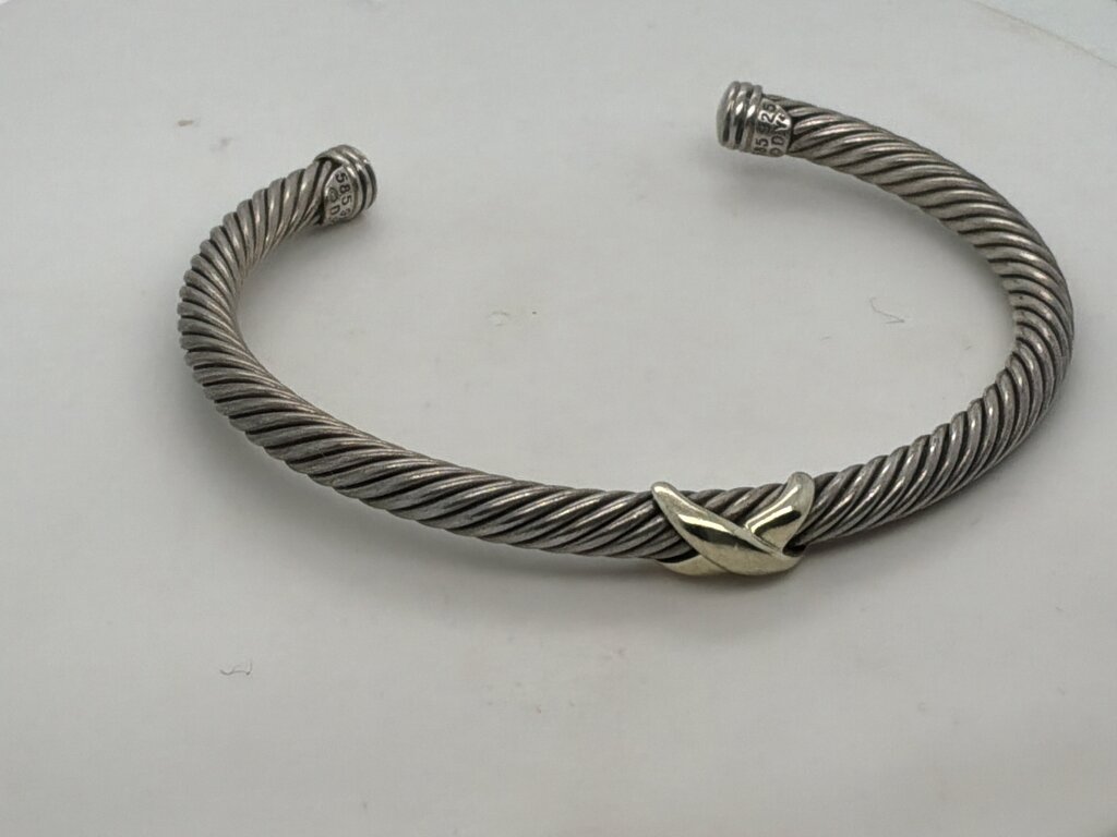David Yurman Sterling Silver 14kyg Small “X” Cable Bracelet
