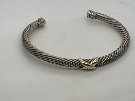David Yurman Sterling Silver 14kyg Small “X” Cable Bracelet