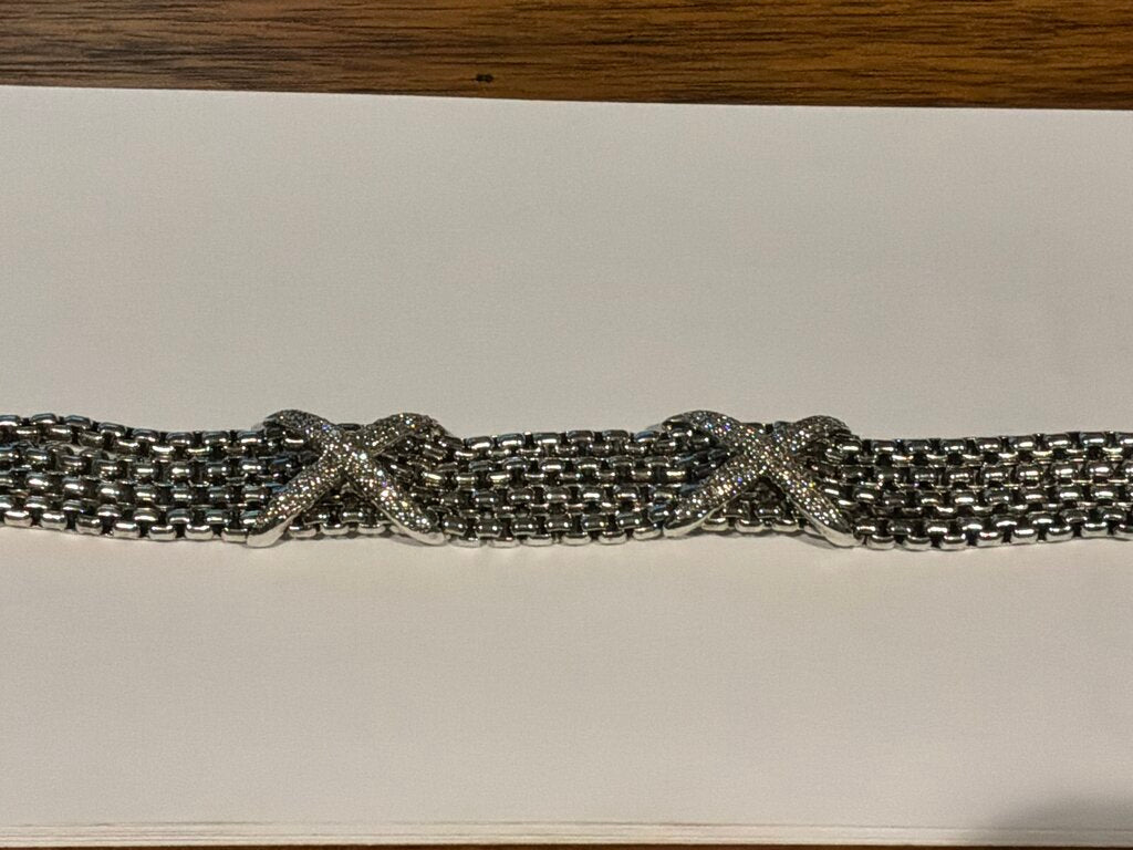 STERLING DOUBLE DIAMOND "X' MULTI STRAND BRACELET