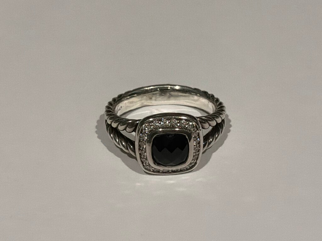 STERLING PETITE ALBION BLACK ONYX/DIAMOND RING