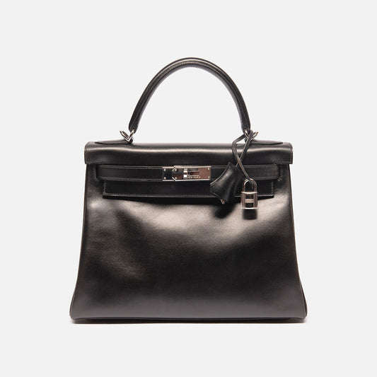 Hermes Retourne Black Boxcalf Kelly 28 with PHW (2003)
