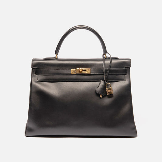 Hermes Black Box Calf Retourne Kelly 35 with GHW