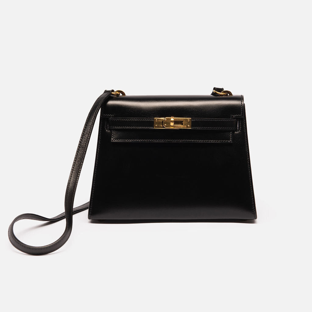 Hermes Black Boxcalf Shoulder Kelly 20