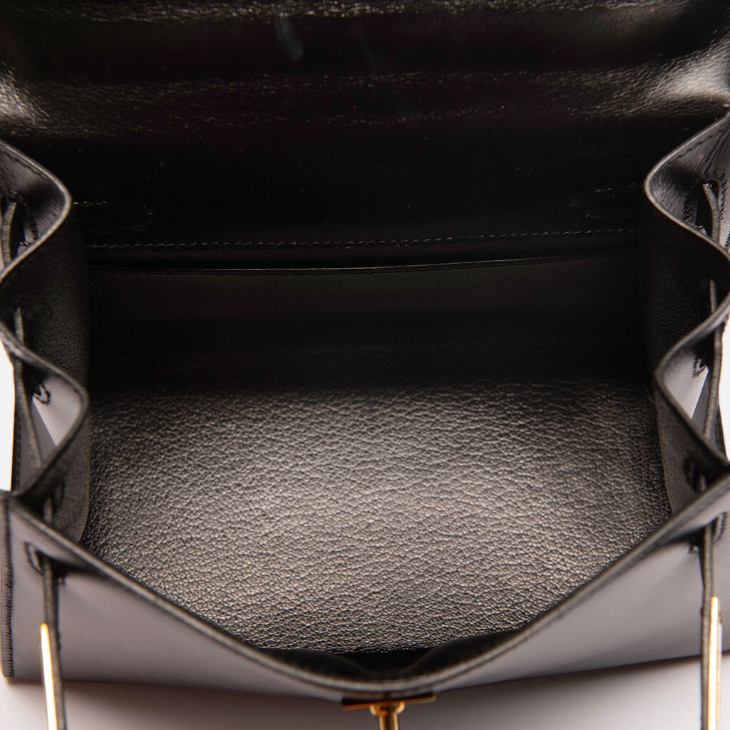 Hermes Black Boxcalf Shoulder Kelly 20
