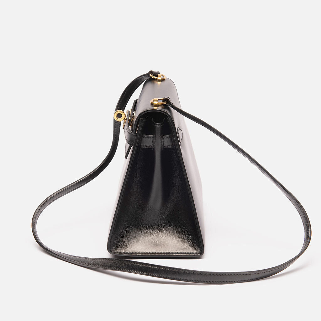 Hermes Black Boxcalf Shoulder Kelly 20