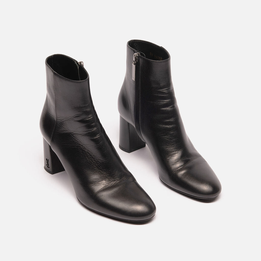 Saint Laurent Black Leather Block Heel Boots