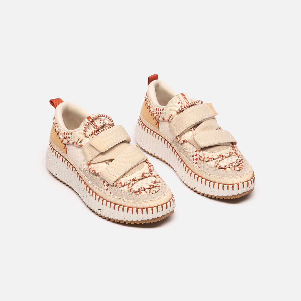 Chloe Cream and Orange Woven Velcro Sneakers