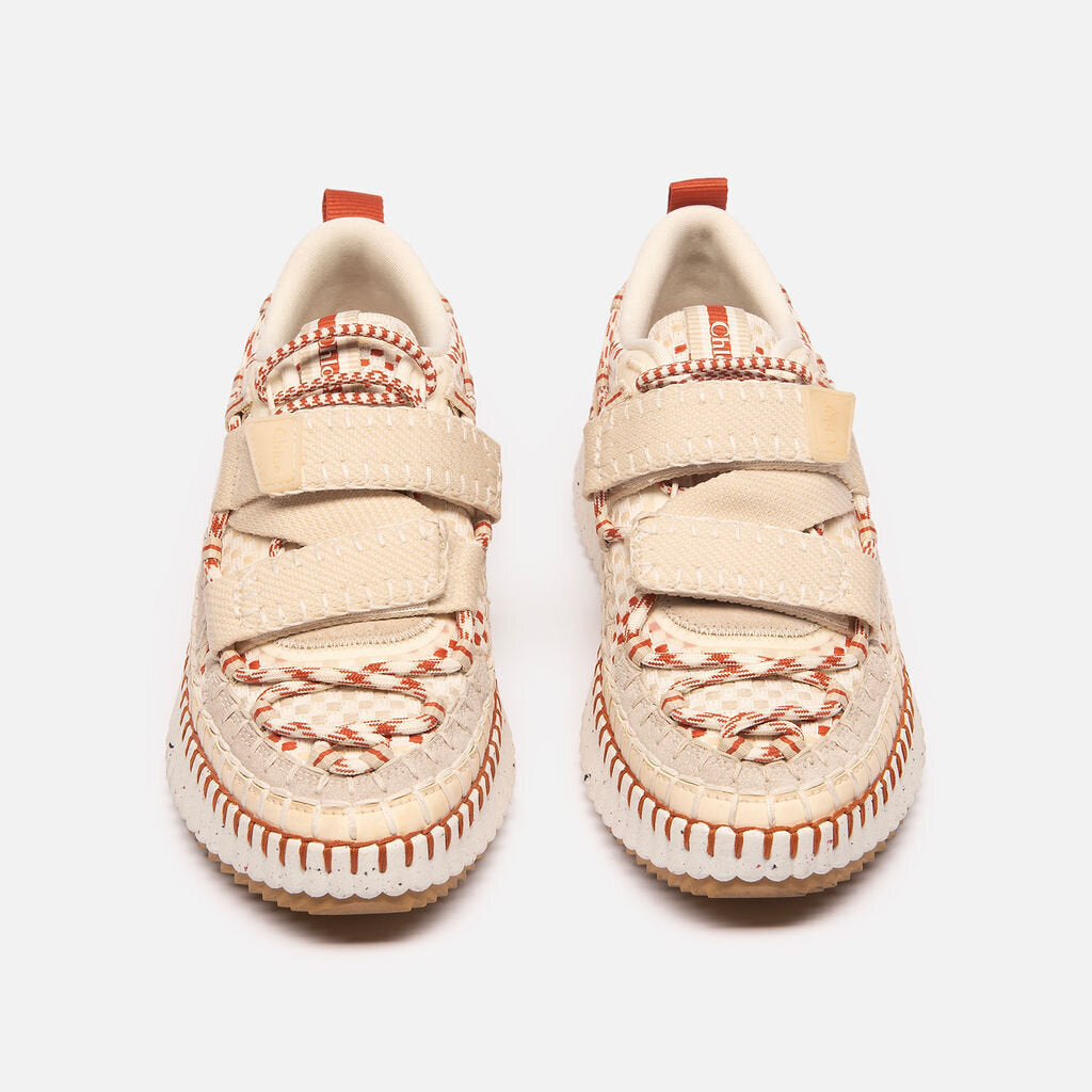 Chloe Cream and Orange Woven Velcro Sneakers