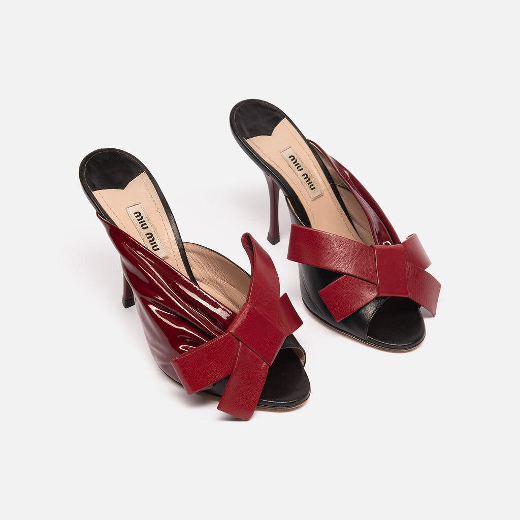 Miu Miu Red and Black Leather Bow Heel