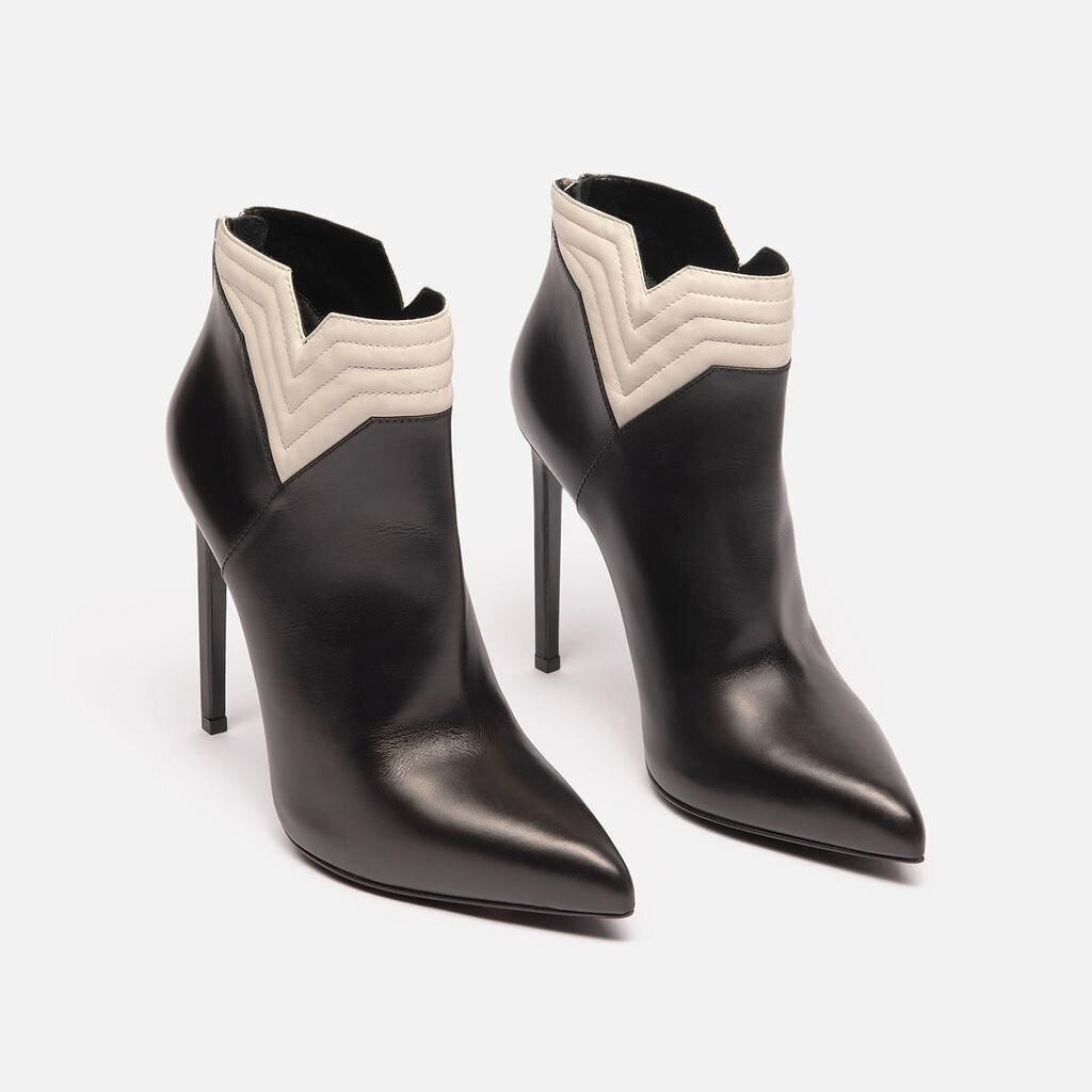 Saint Laurent Black and White Leather Ankle Boot