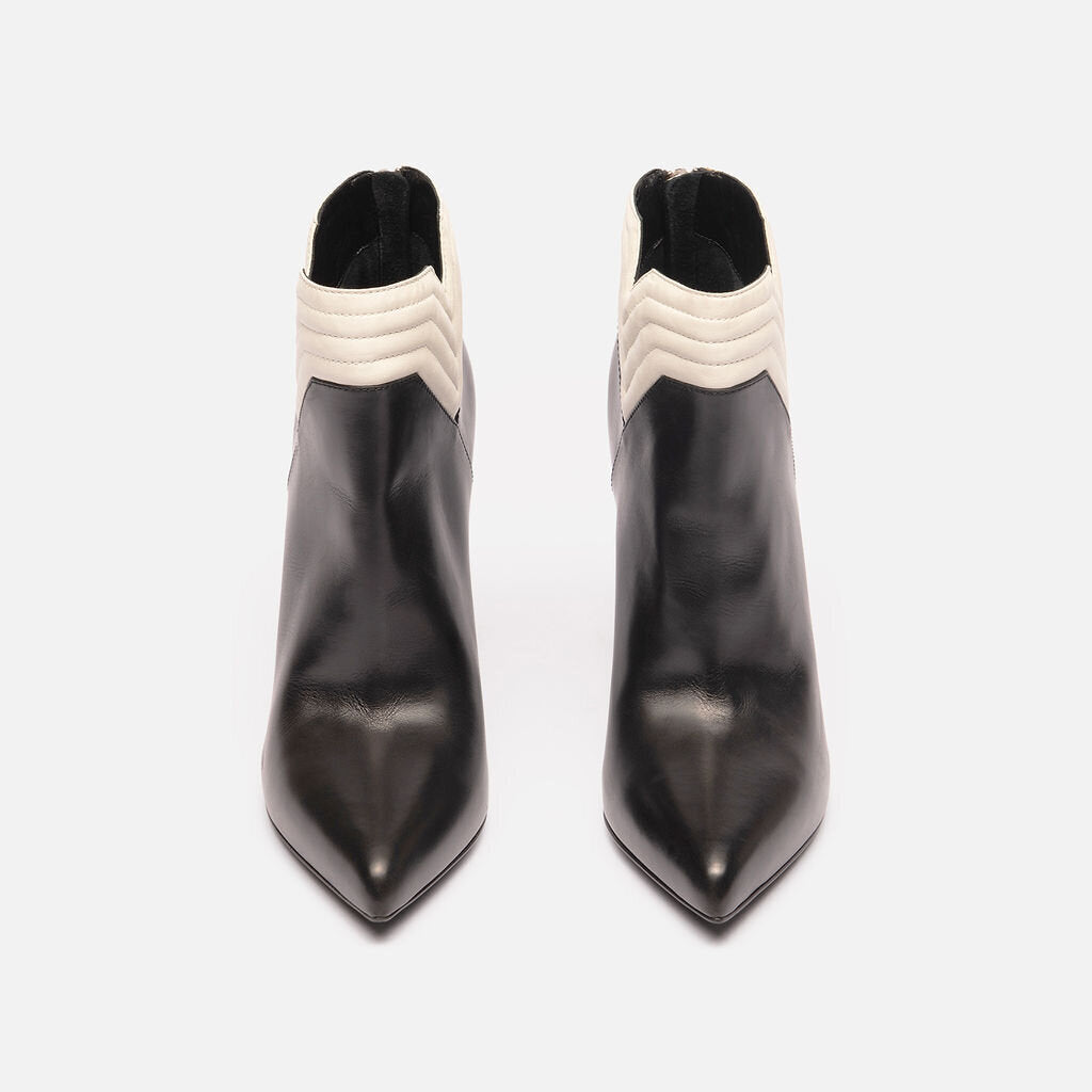 Saint Laurent Black and White Leather Ankle Boot