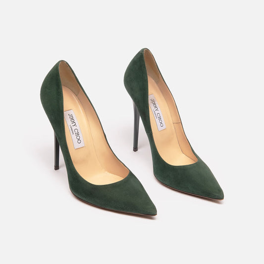 Jimmy Choo Dark Green Suede Pumps