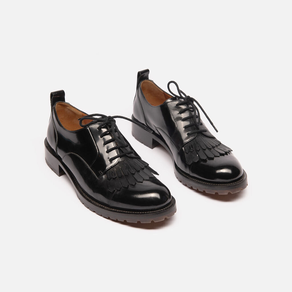 Valentino Black Leather Fringe Oxfords