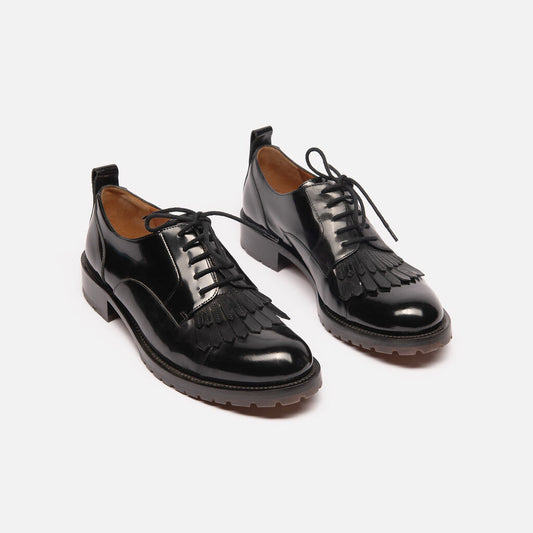 Valentino Black Leather Fringe Oxfords