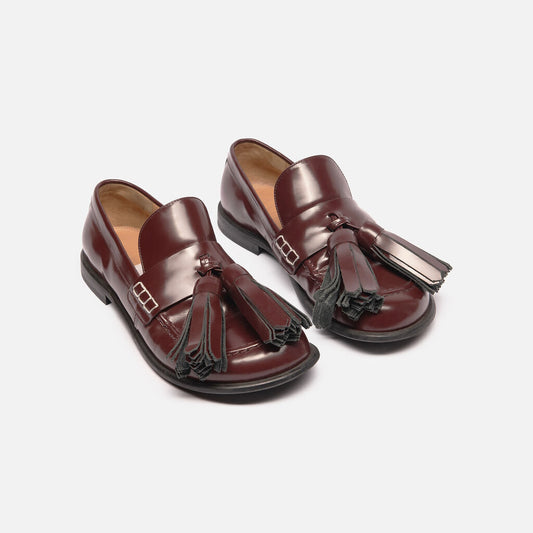 JW Anderson Burgundy Leather Tassle Loafers