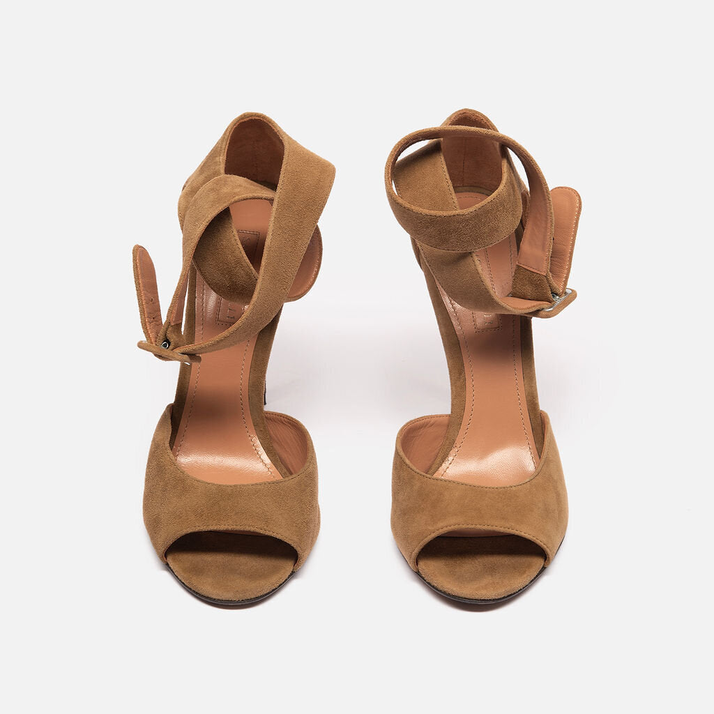 Samuele Failli Tan Suede Ankle Strap Heels