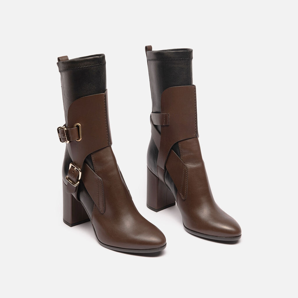 Tod's Brown Leather Ankle Strap Heeled Boots