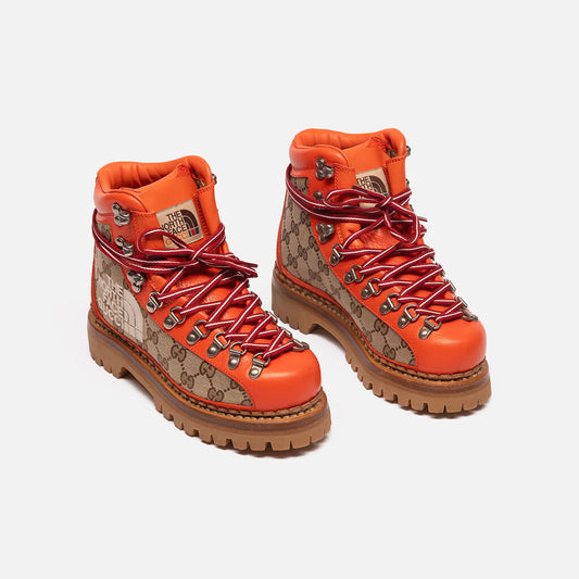 The North Face x Gucci Orange Leather Supreme GG Hiking Boots