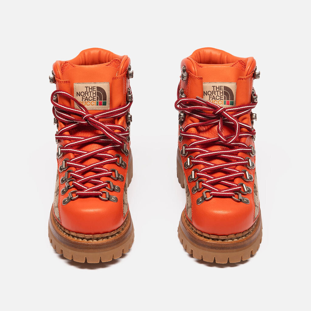 The North Face x Gucci Orange Leather Supreme GG Hiking Boots