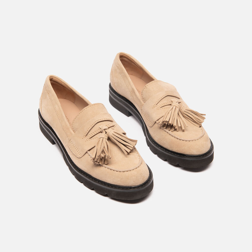 Stuart Weitzman Tan Suede Tassel Loafers