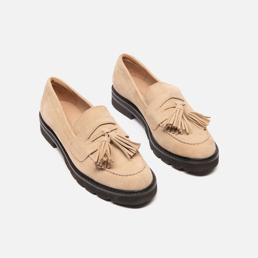 Stuart Weitzman Tan Suede Tassel Loafers