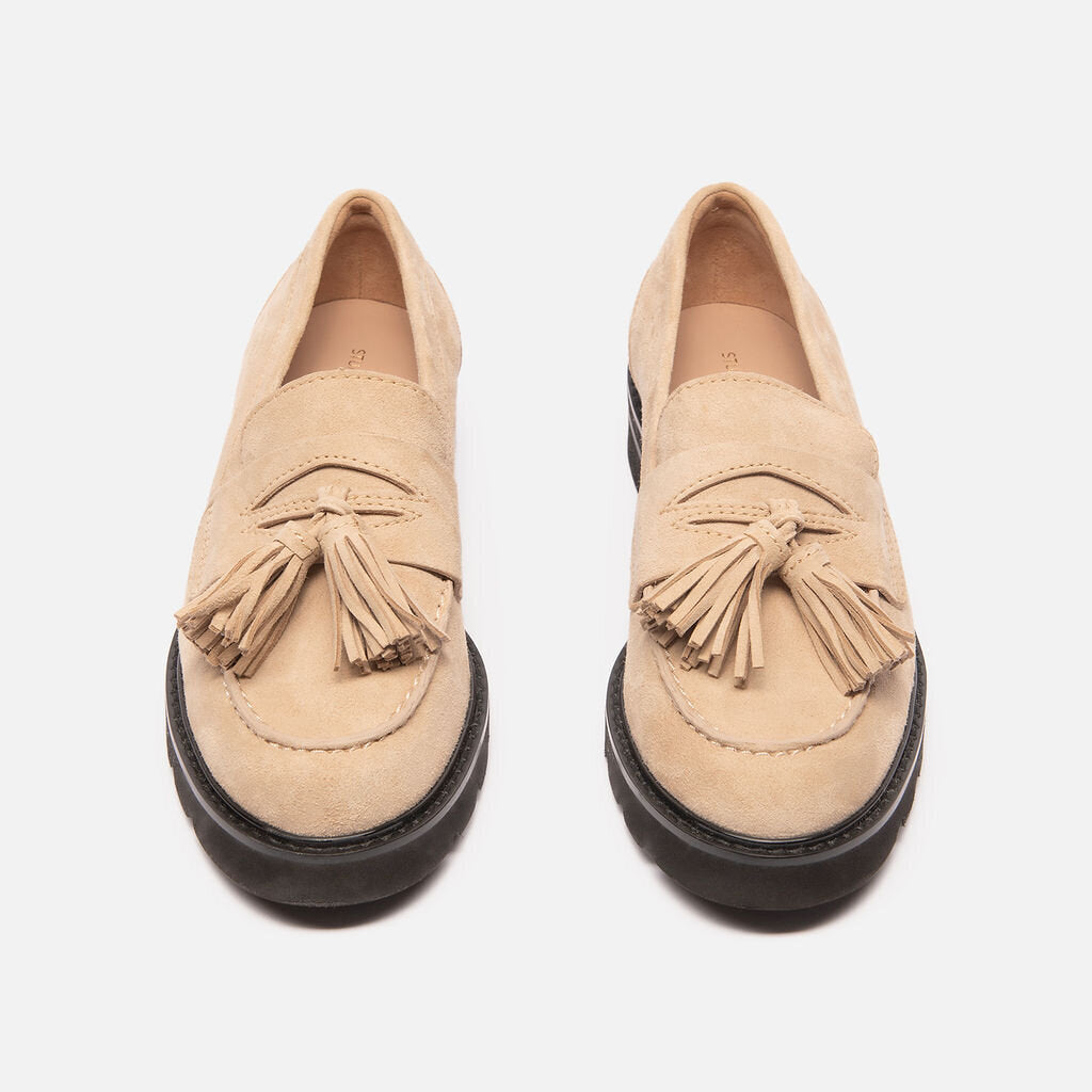 Stuart Weitzman Tan Suede Tassel Loafers