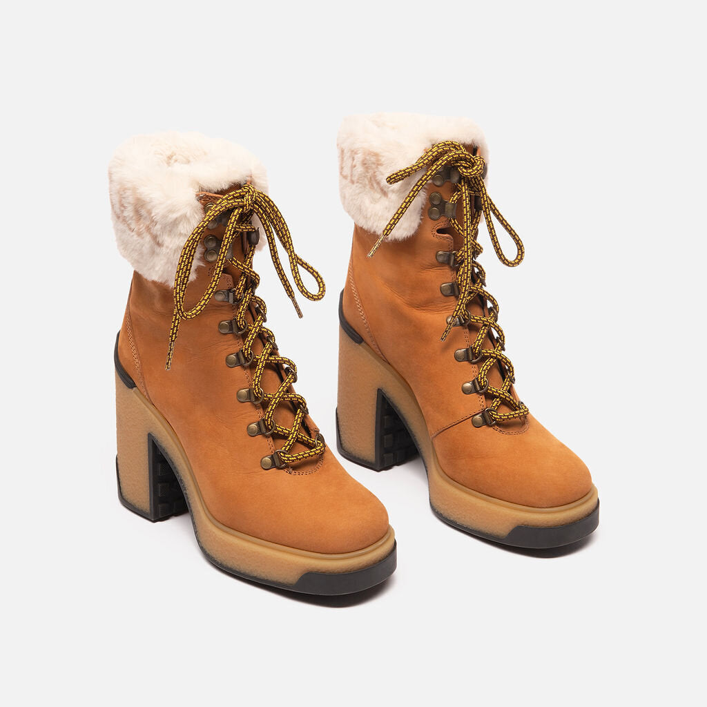 Moncler Brown Suede Shearling Lined Lace Up Boots