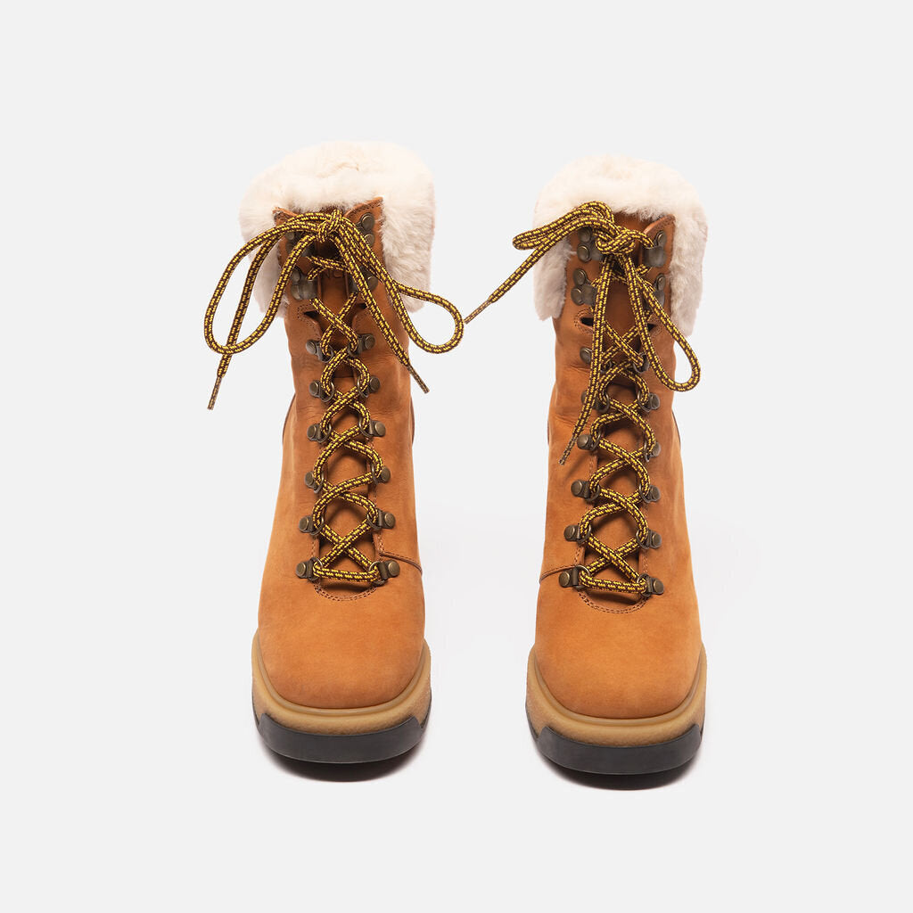 Moncler Brown Suede Shearling Lined Lace Up Boots