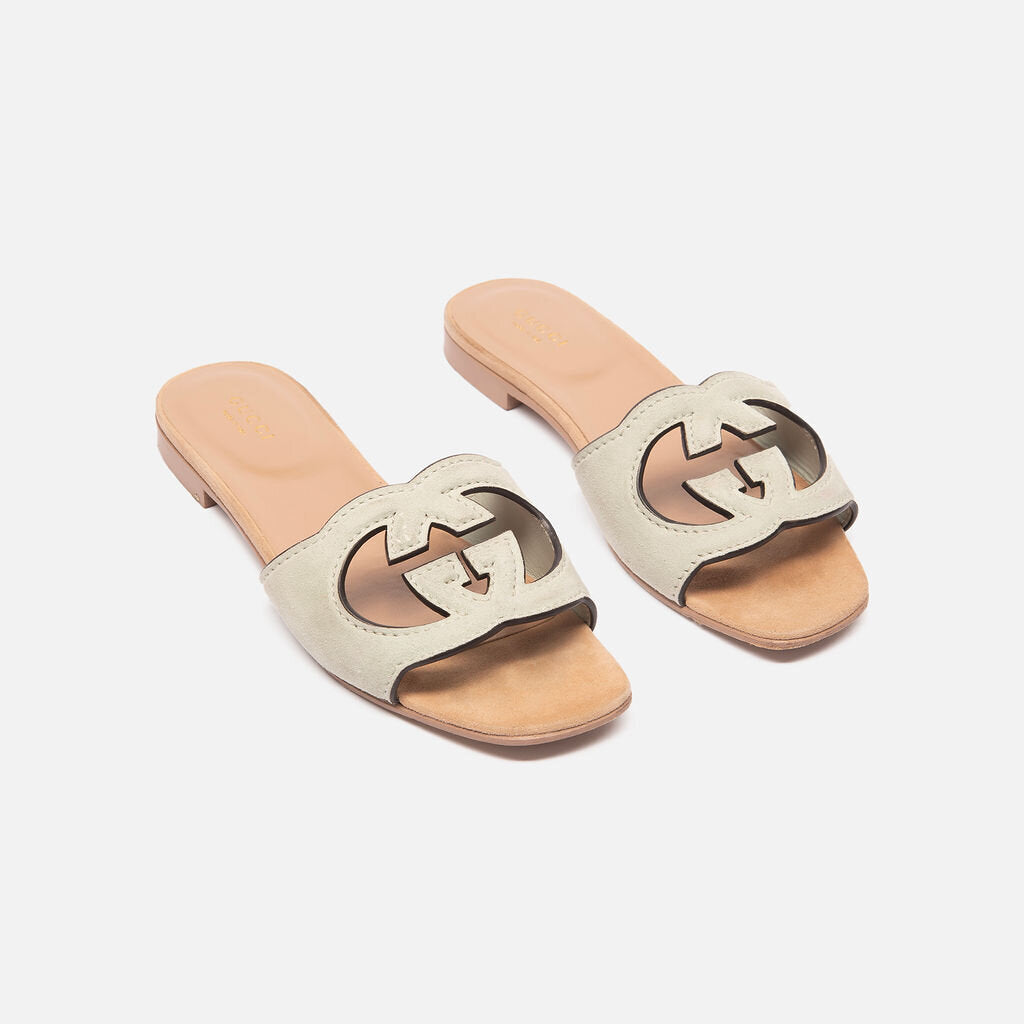 Gucci Green Suede Logo Slide Sandals