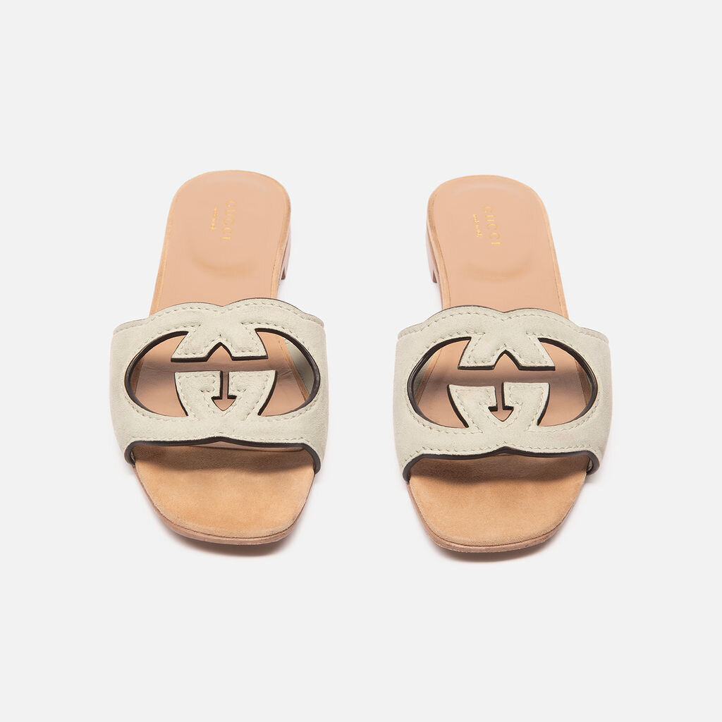 Gucci Green Suede Logo Slide Sandals