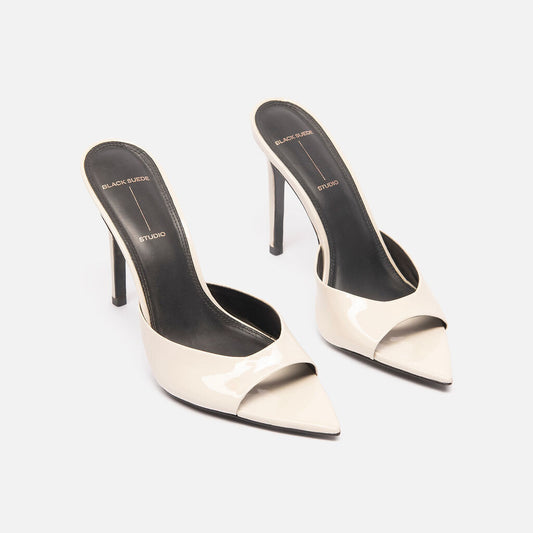 Black Suede Studio White Patent Leather Mule