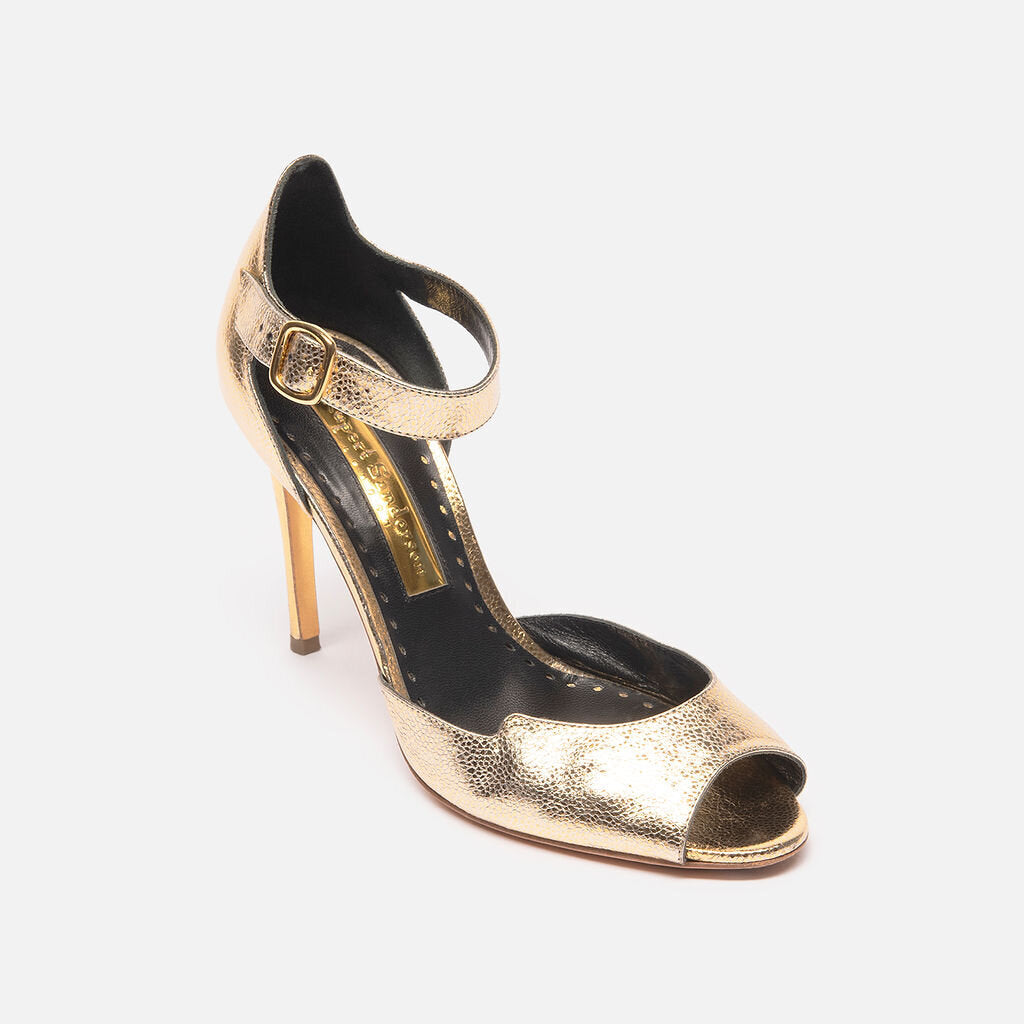 Rupert Sanderson Gold Metallic Peep Toe Heels