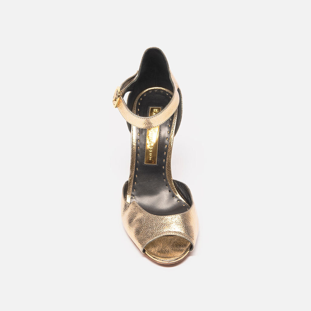 Rupert Sanderson Gold Metallic Peep Toe Heels