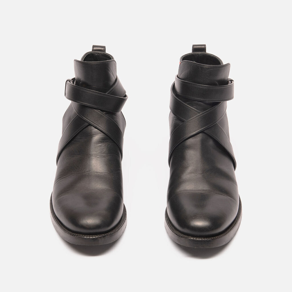 Burberry Black and Check Leather Ankle Boots