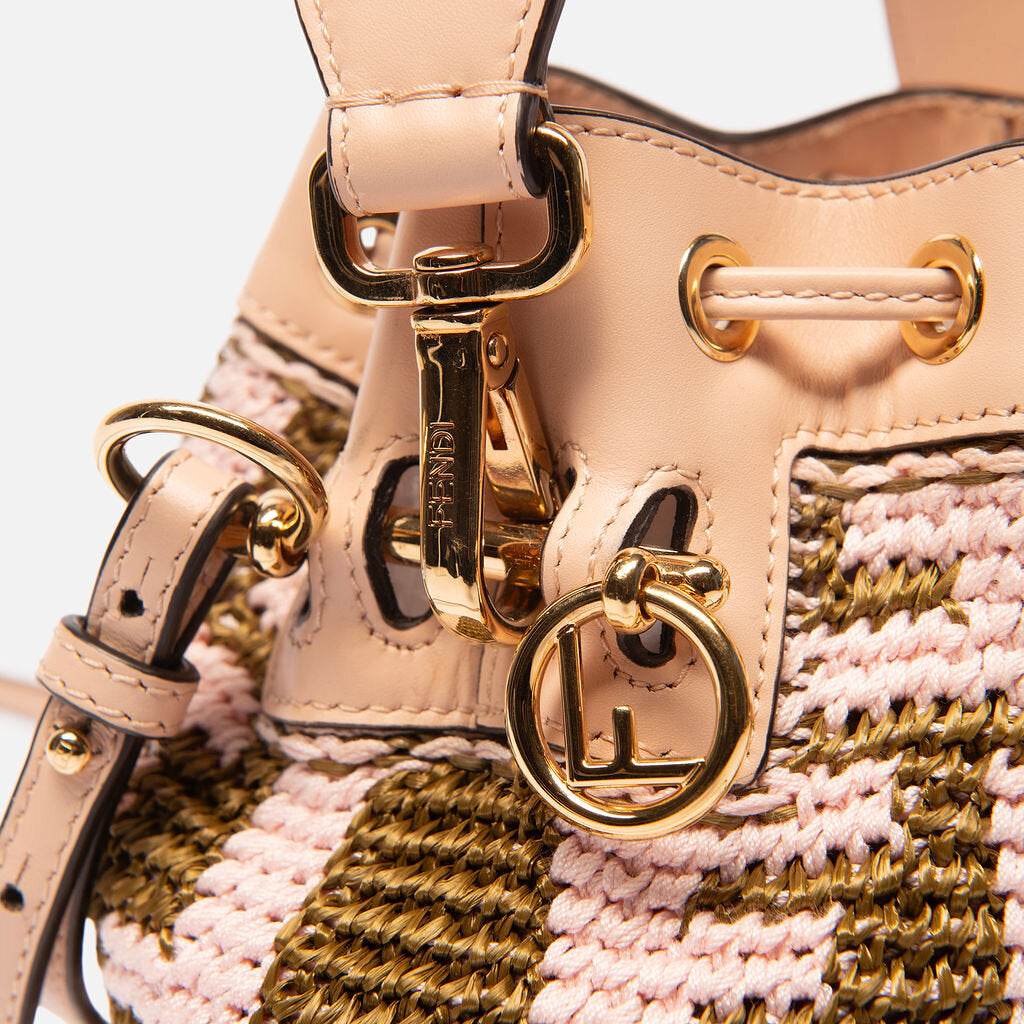 Fendi Beige and Green Raffia Mini Bucket Bag