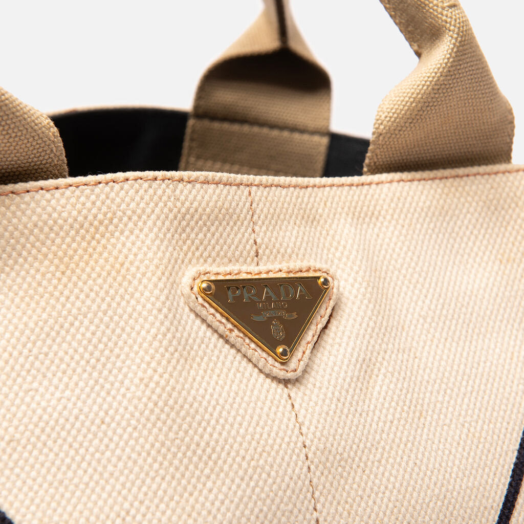 Prada Red/White/Brown Geometric Canapa Tote