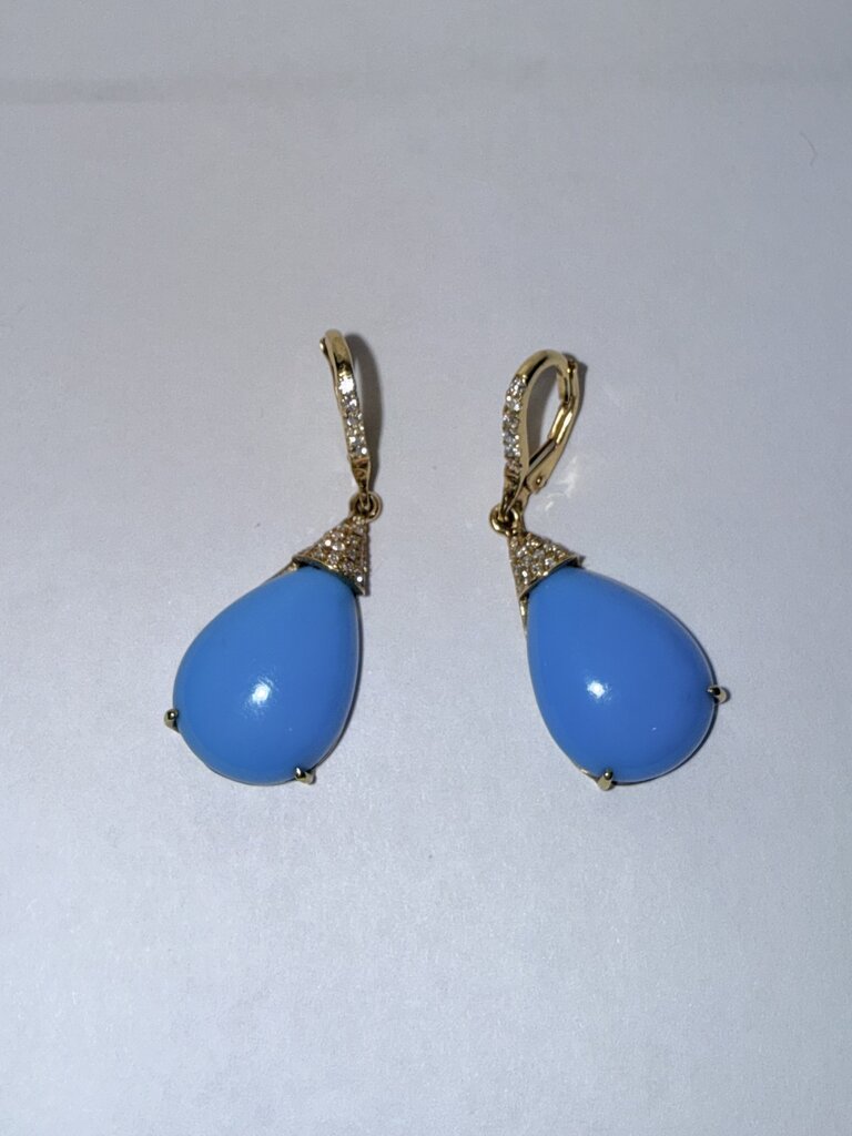 18kyg Sleeping Beauty Turquoise and dia drop ER
