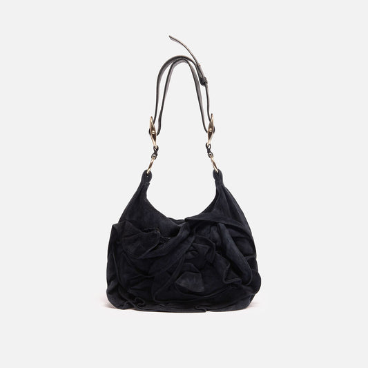 Yves Saint Laurent Navy Suede Rosette Shoulder Bag