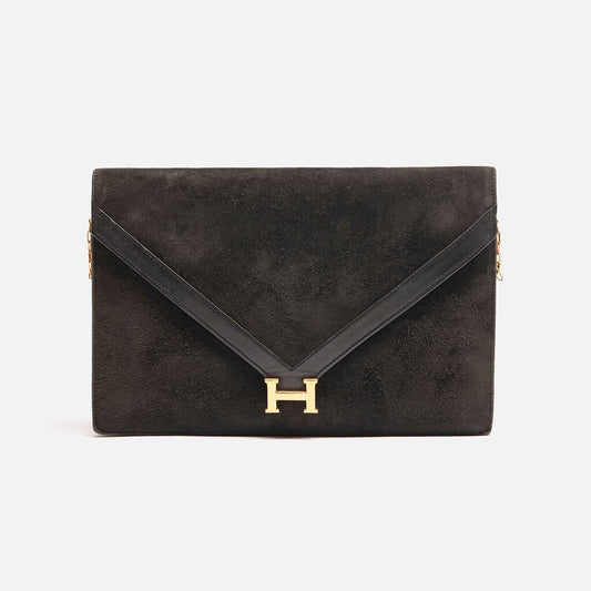 Hermes 'Lydie' Black Doblis Clutch/Shoulder Bag with GHW