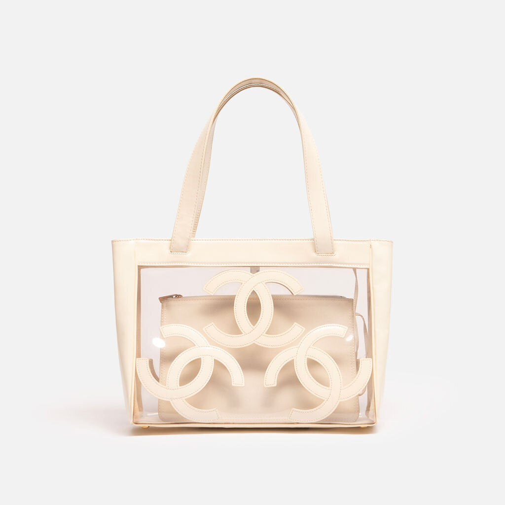 Chanel Cream Patent & PVC Triple Coco Tote