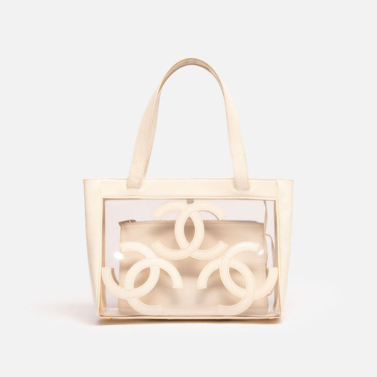 Chanel Cream Patent & PVC Triple Coco Tote