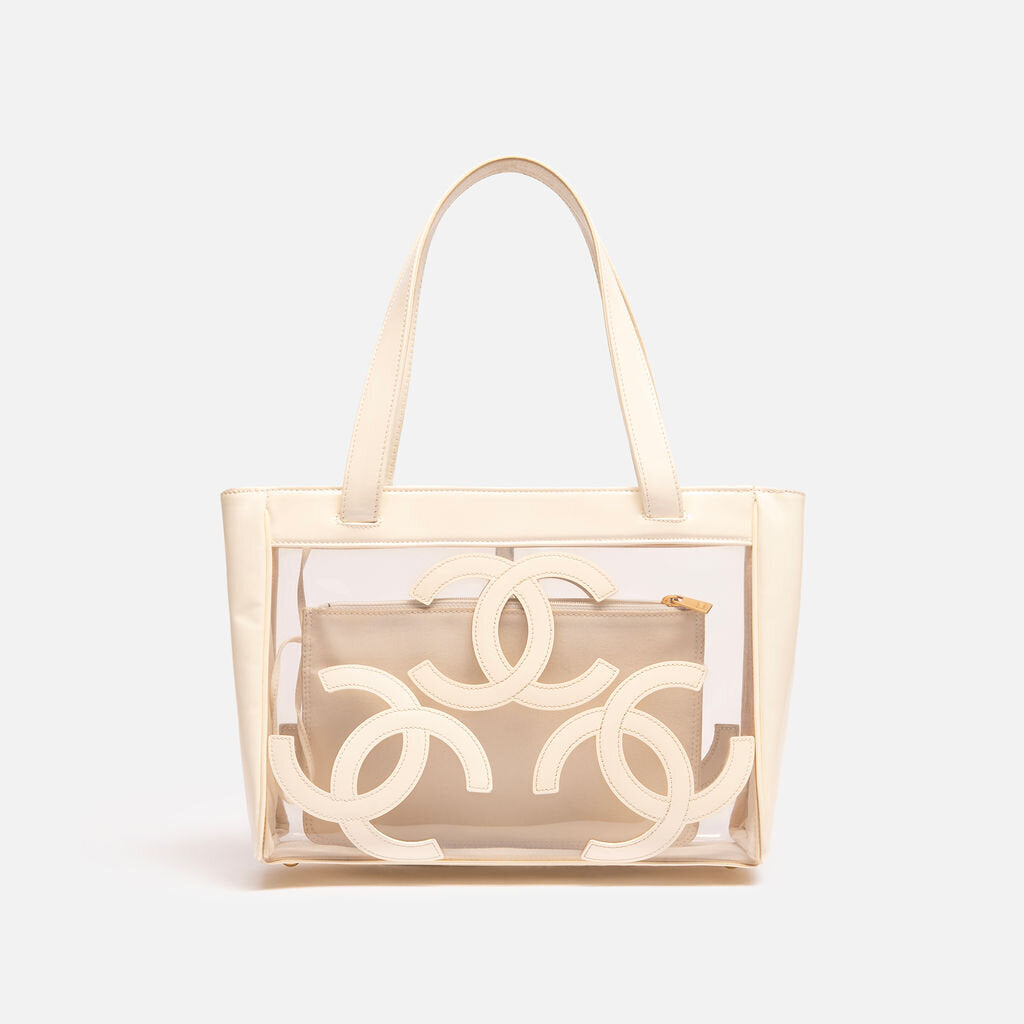 Chanel Cream Patent & PVC Triple Coco Tote