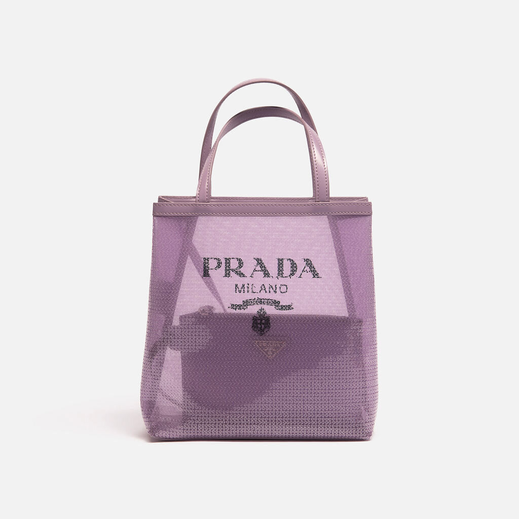 Prada Purple Sequin Logo Tote with Pouch