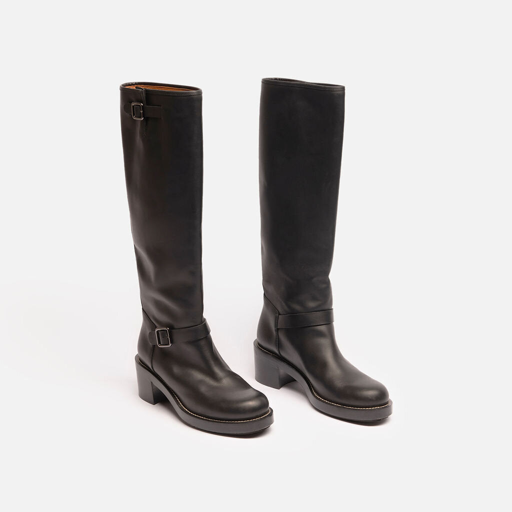 Balenciaga Black Leather Knee High Boot